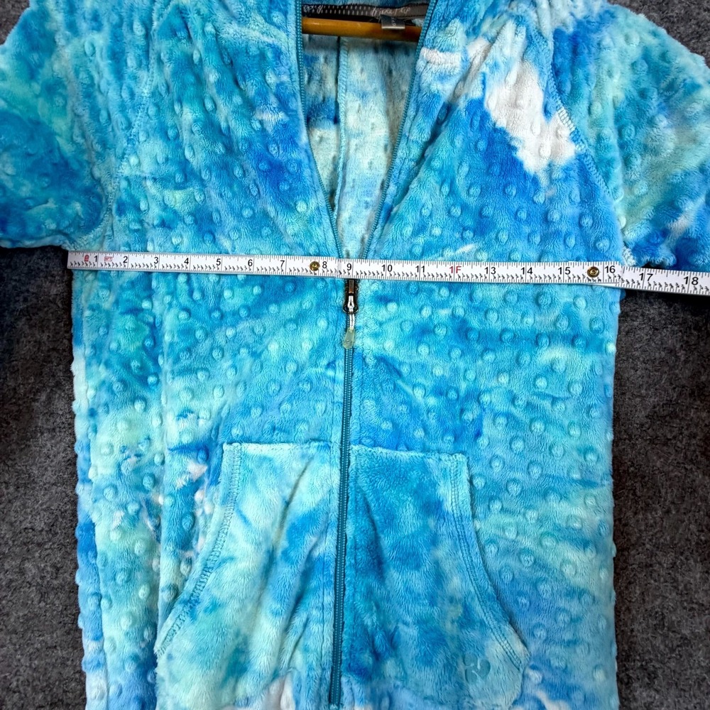 Triple Flip Union Suit Womens 4 Blue White Tie Dye Pajamas Loungewear Hooded - Picture 4 of 7